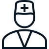 Icon of a medical professional wearing a hat with a cross symbol.