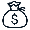 Icon of a money bag with a dollar sign on it.